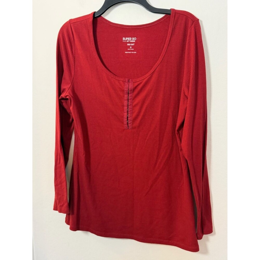 Torrid Super Soft Rib Knit Long Sleeve Henley Top Red Women’s Large